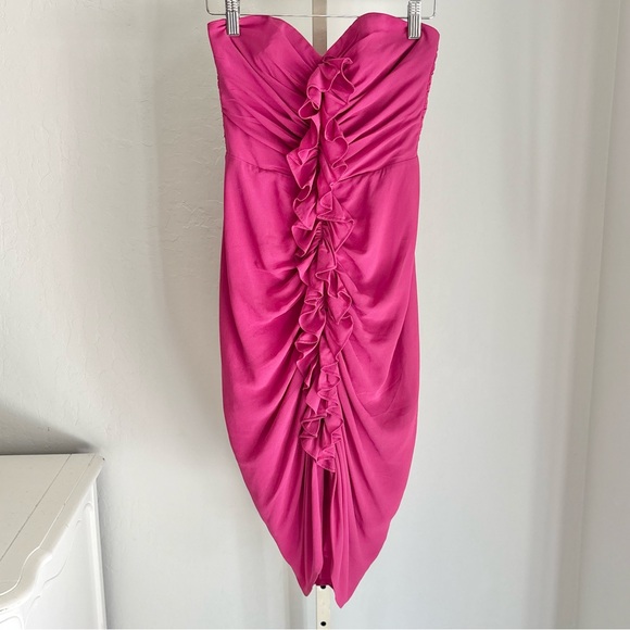 H&M Dresses & Skirts - H&M Fuschia Strapless Ruched Ruffle Front Inverted Hem Party Dress, Size 2
